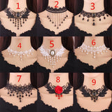 Concise Black Lace Beaded Gothic Choker
