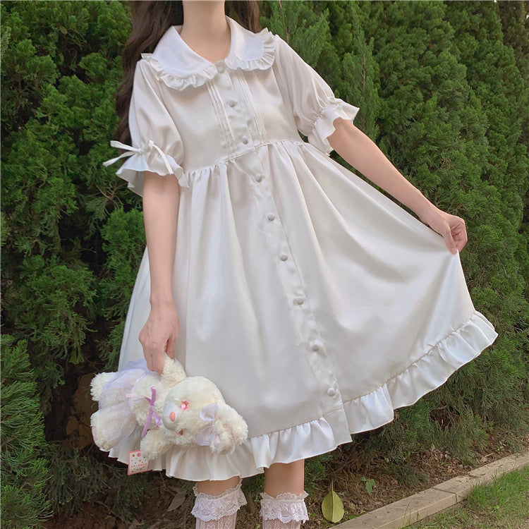 Cute Doll Collar Ruffled Short Sleeve Dress
