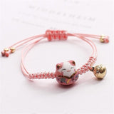 Lucky Cat with Bell Pink Bracelet