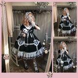 Love rabbit doll black white plaid Lolita Dress