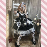 Love rabbit doll black white plaid Lolita Dress