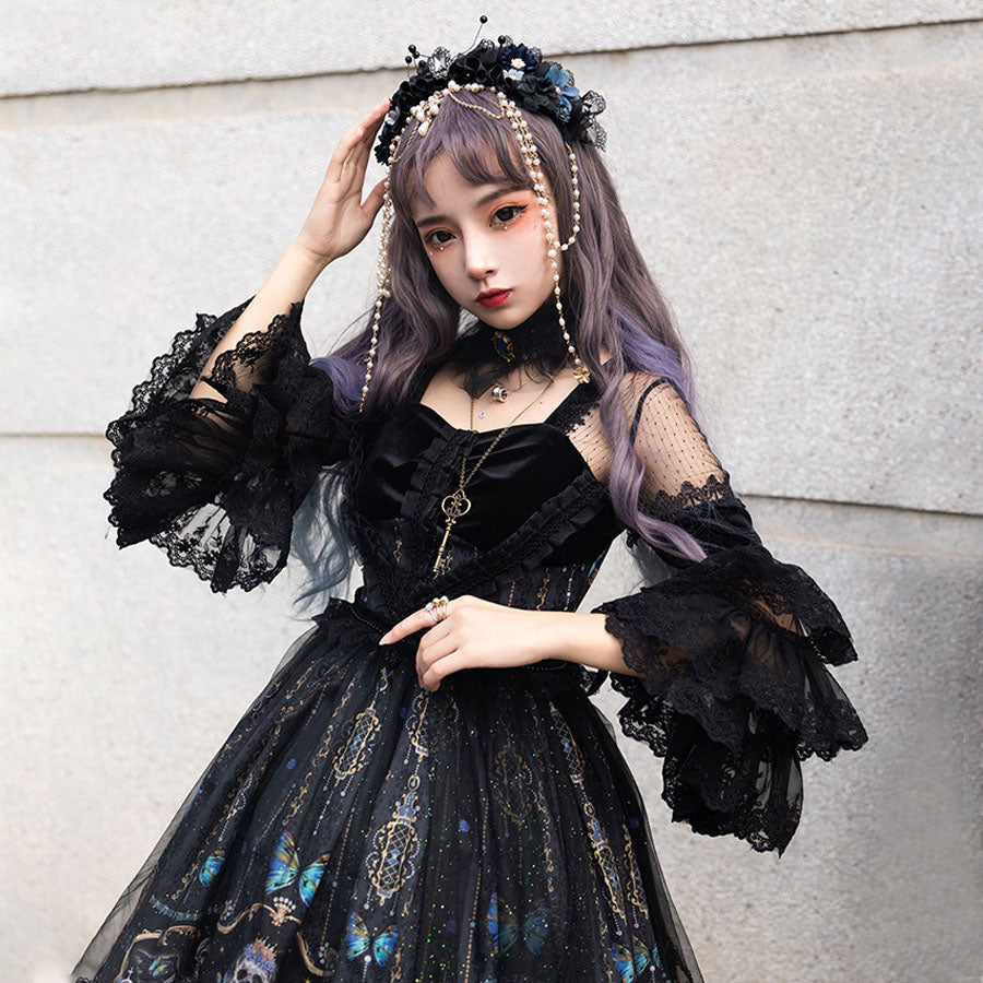Underworld Movement OP Gothic Lolita Necklace Headdress Smock Set