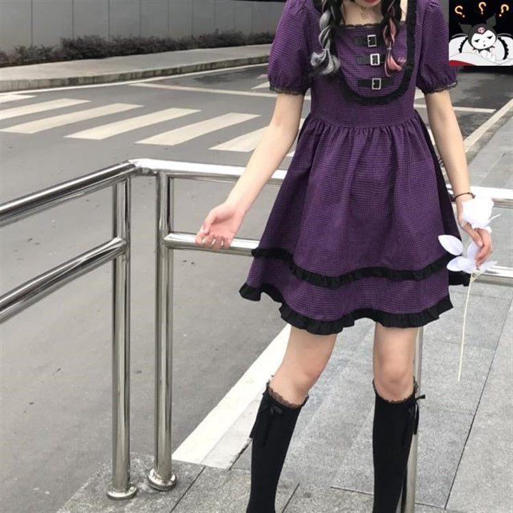 Purple Plaid Ruffle Design Punk Lolita Dress
