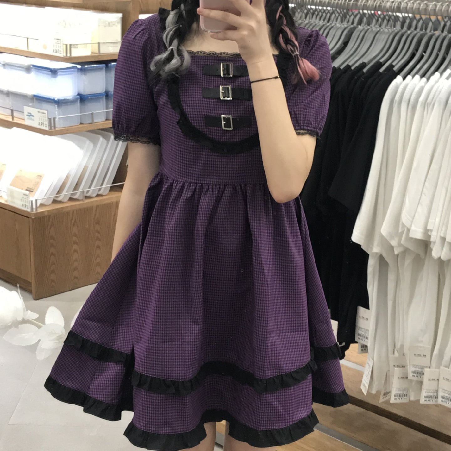 Purple Plaid Ruffle Design Punk Lolita Dress