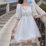 Black White Square Collar Puff Sleeve Lolita Dress