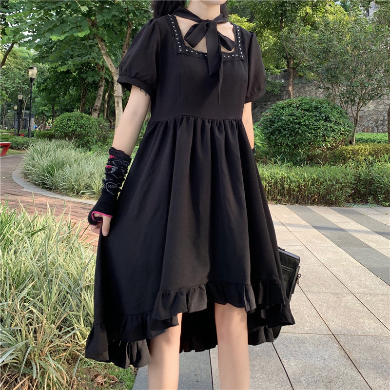 Gothic Style Frill Hem Rivet Design Lolita Dress