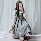 School Lolita Tied Plaid Long Sleeve Dress