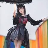 Red And Black Leather Design Punk Lolita Dress