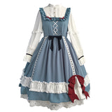 Blue White Ruffle Design Bow Tied Lolita Dress