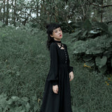 Gothic Punk Long Sleeve Crisscross in Front Black Dress