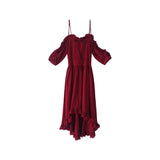 Vintage Ruffle Hem Stylish Design Shoulder Short Sleeve Dress