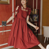 Hollow Out Design Vintage Red Dress