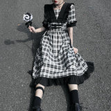 Vintage Black and White Plaid Ruffle Hem Dress