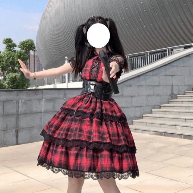 Punk Gothic Style Plaid Lolita Dress With Corset