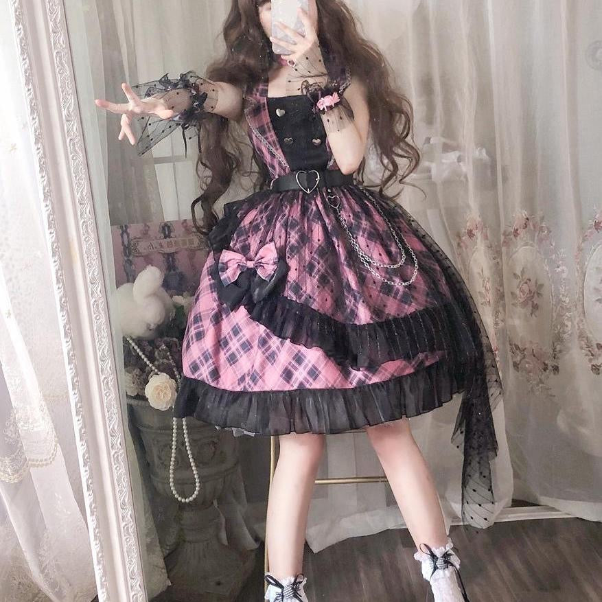 Punk Style Pink Black Plaid JSK Lolita Dress