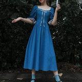 Vintage Ruched Short Sleeve Blue Lolita Dress