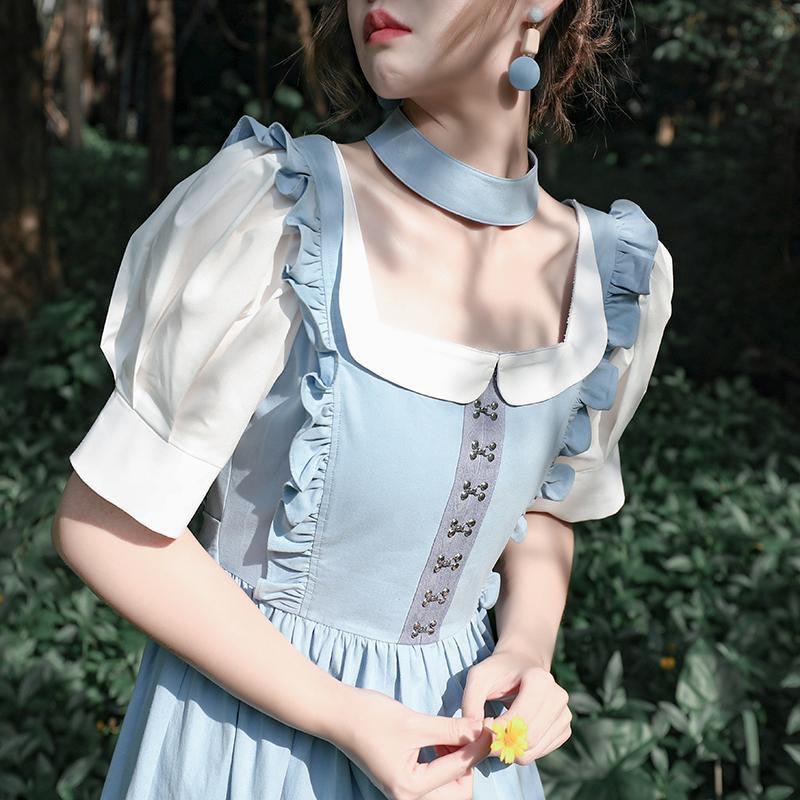 Ruffle Trim Hollow Out Front Vintage Lolita Dress