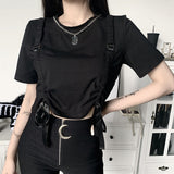 Punk Gothic Pleated drawstring tie tooling T-shirt