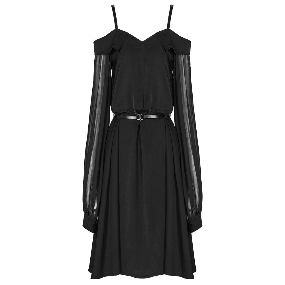 Gothic Shoulder-Off Tied Long Sleeve Dress