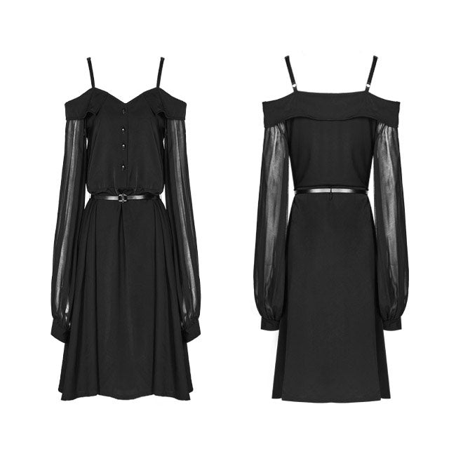 Gothic Shoulder-Off Tied Long Sleeve Dress