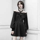 Off Shoulder Black Gothic Harajuku High Waist Dress