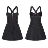 Wide Strap Zipper in Front A-Line Gothic Dress