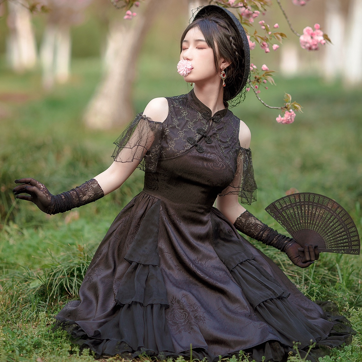 Glittering Chinese Style Shoulder Off Lolita Dress