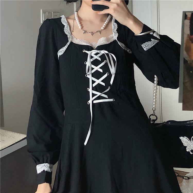 Square collar lace long sleeve lolita dress