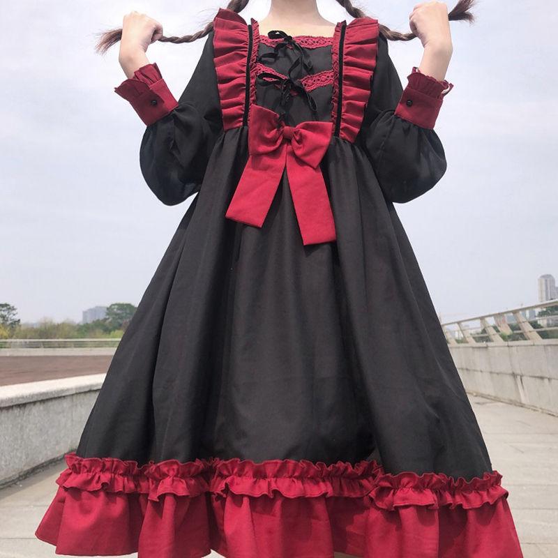 Ruffle Hem Long Sleeve Sweet Bow-knot Lolita Dress