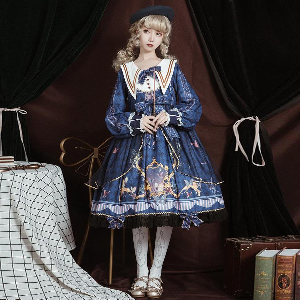 Butterfly Vintage Classic Style Long Sleeve Lolita Dress