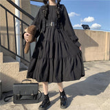 Black Belted Long Sleeve Gothic Punk Lolita Dress