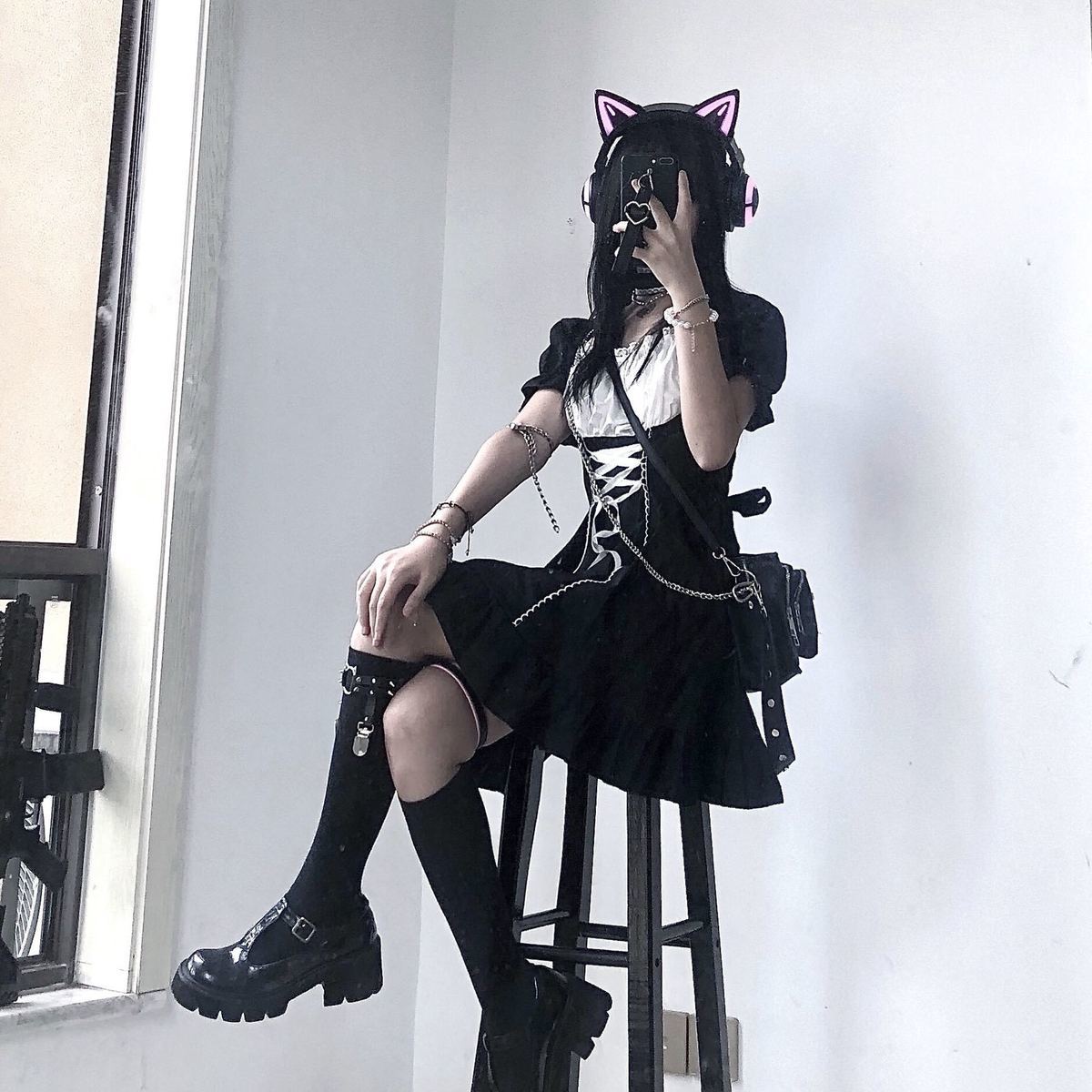 Cat Girl Lace Up Maid Lolita Dress