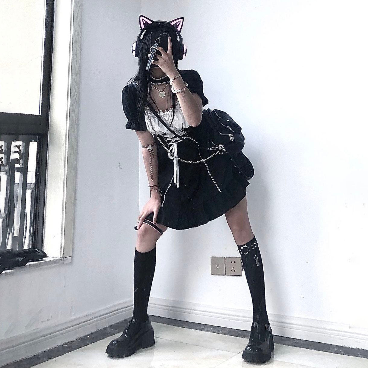 Cat Girl Lace Up Maid Lolita Dress