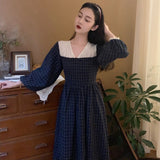 Vintage Plaid V-Neck Patchwork Dress