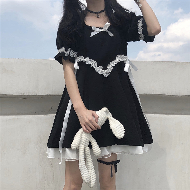 Vintage Square Collar Cute Lace Dress