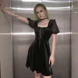 SISJULY Puff Sleeve Laceup Lolita Dress
