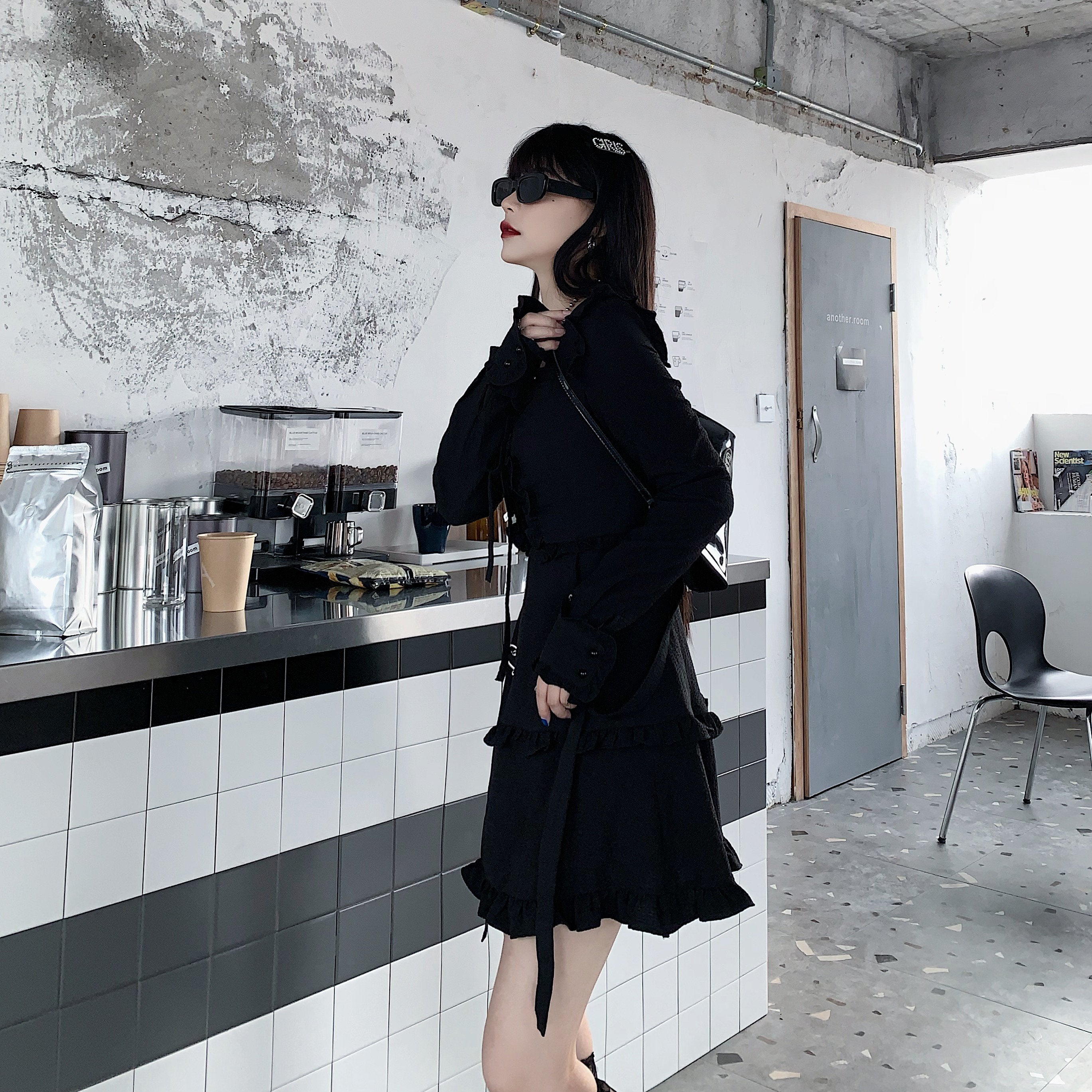 Vintage Dark Kawaii Ruffle Long Sleeve Dress