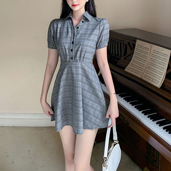 Grey Vintage Puff Sleeve Dress