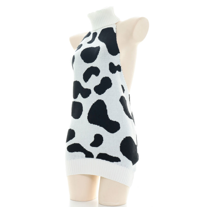 Backless Knitted Cow Print Lingerie