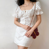 French Style White Puff Sleeve Dress