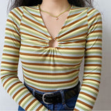 Ring Hollow Out Striped Shirt