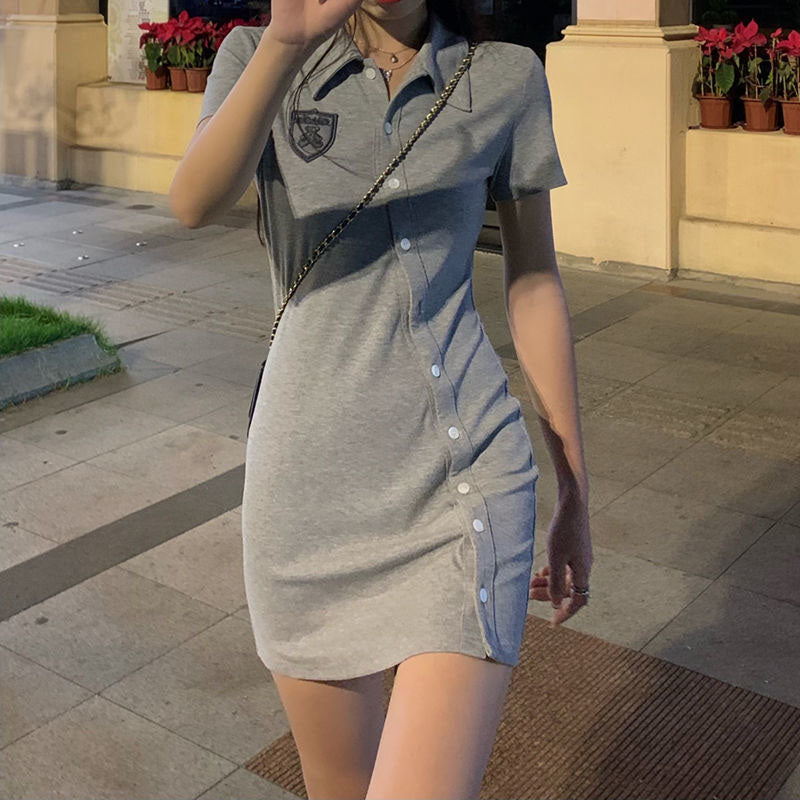 Buttoned Grey Polo Dress