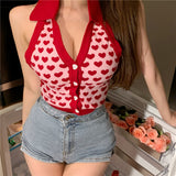 Hearts Halter Red Pink Top