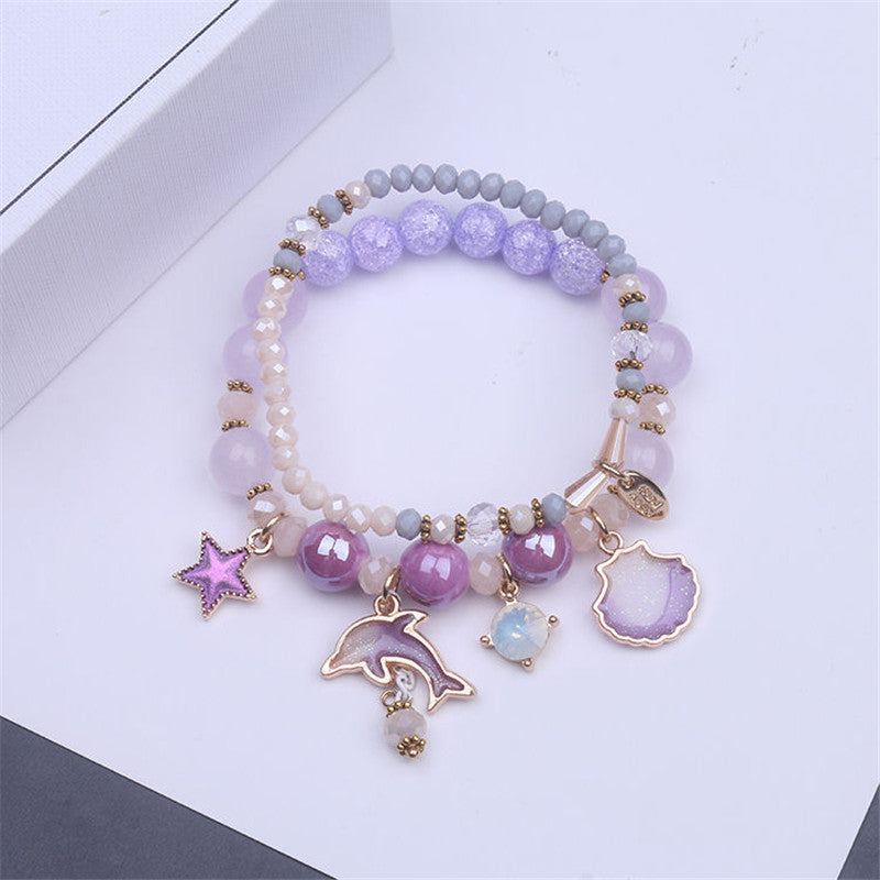 Purple Dolphin Stars Beaded Girls Bracelet
