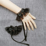 Black Bead Chain Bowknot Rose Lace Lolita Hand Sleeves