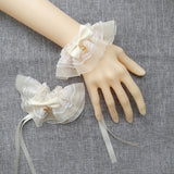 Beige Bead Chain Bowknot Rose Lace Lolita Hand Sleeves