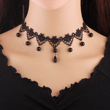 Concise Black Lace Beaded Gothic Choker