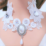 White Classic Elegant Lace Pearl Pendant Lolita Necklace