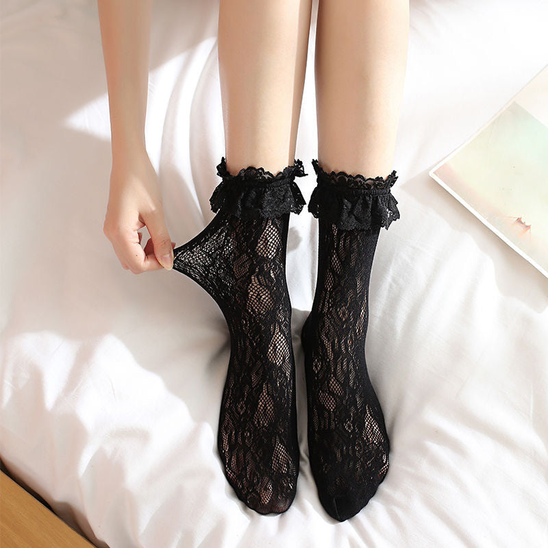 Elegant Lace Black White Classic Lolita Socks