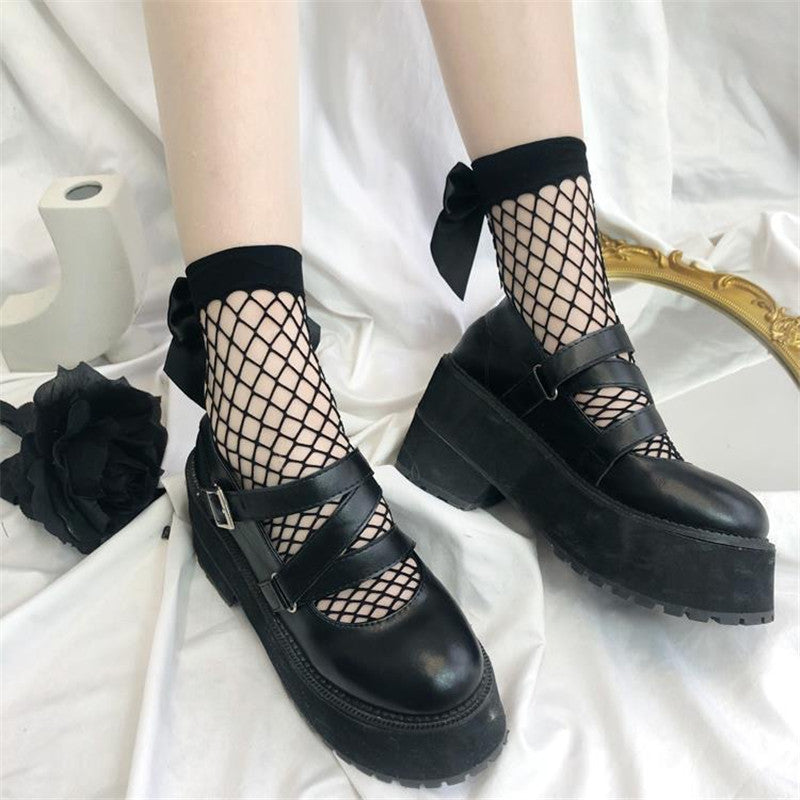 Gothic Fishnet Bowknot Socks